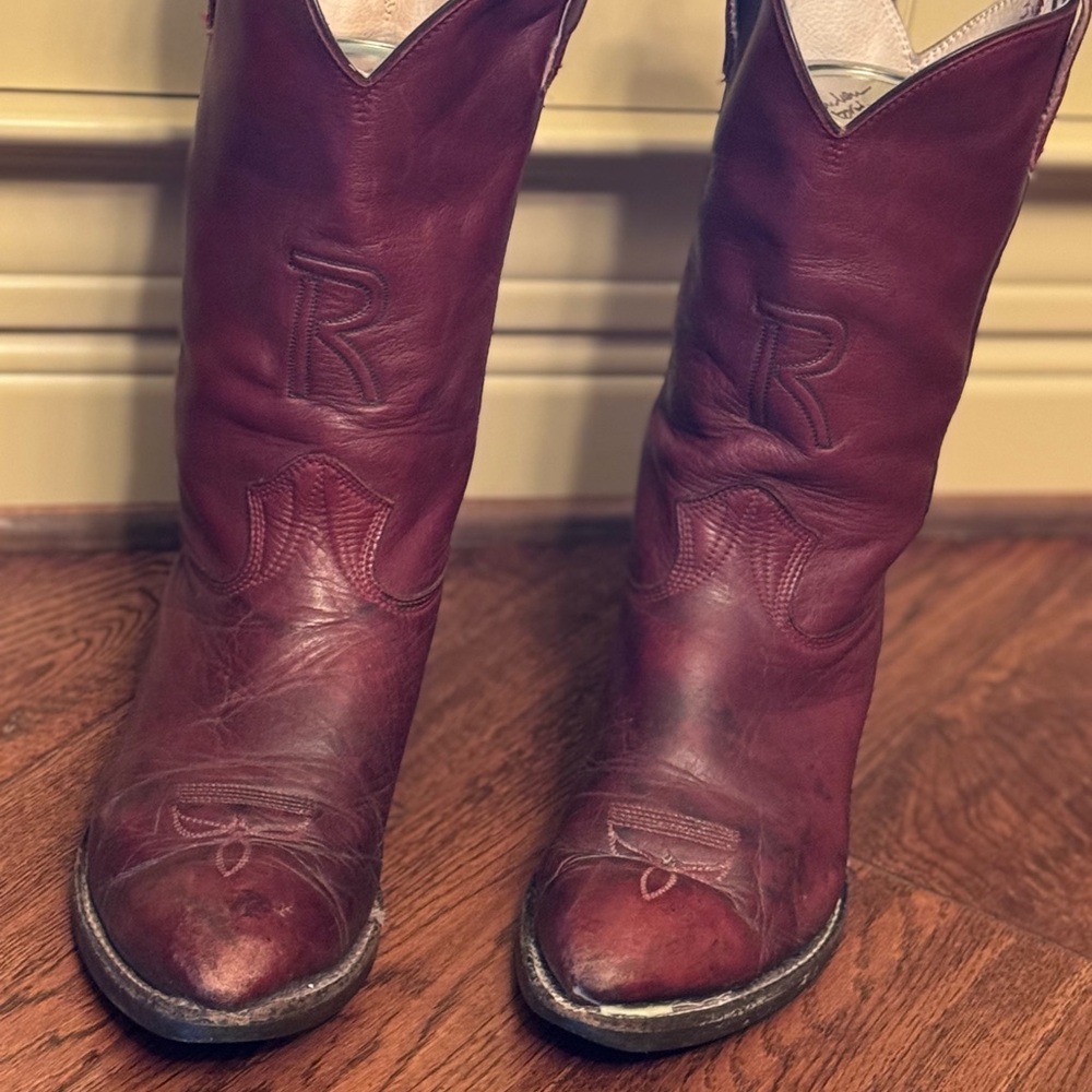 Men's Burgundy Leather Cowboy Boots